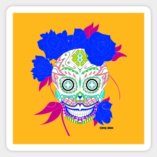 blue in bloom rose calavera catrina ecopop Sticker